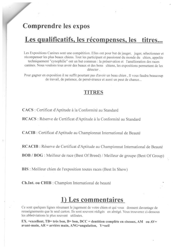 Descriptif des cotations.